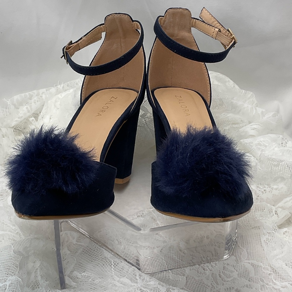 Zalore Women’s Sz6.5 Navy Blue Pointed-Toe Featuring Pom-Poms Women's Heels 0205 - Picture 8 of 15